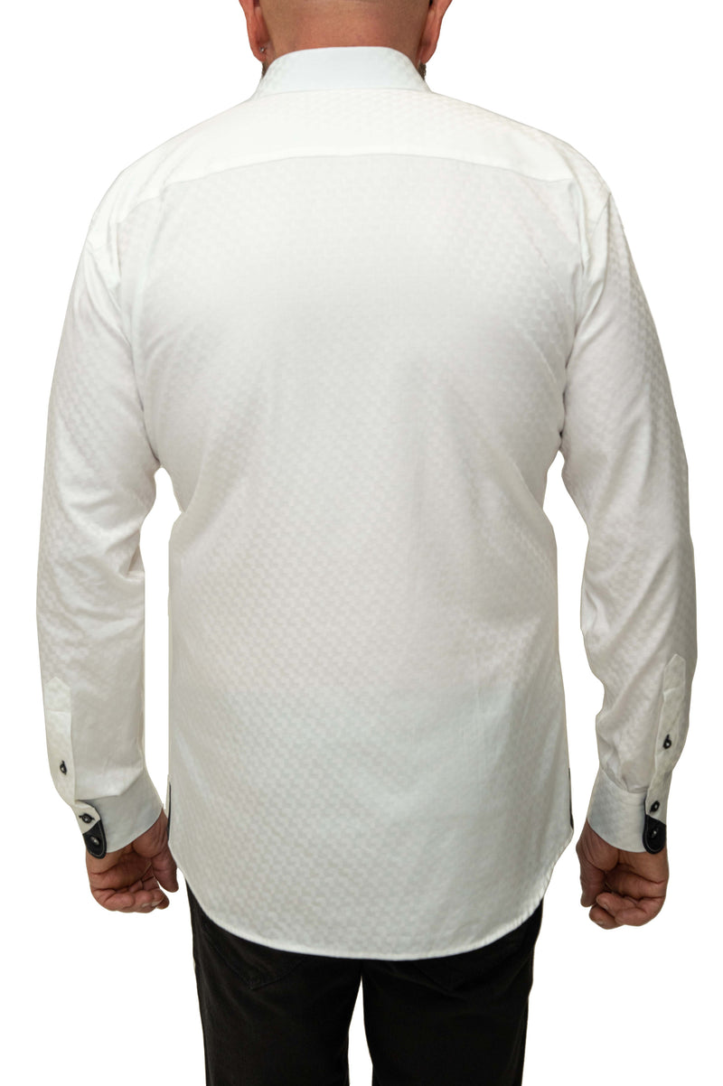 White Jacquard Shirt with Black Trim