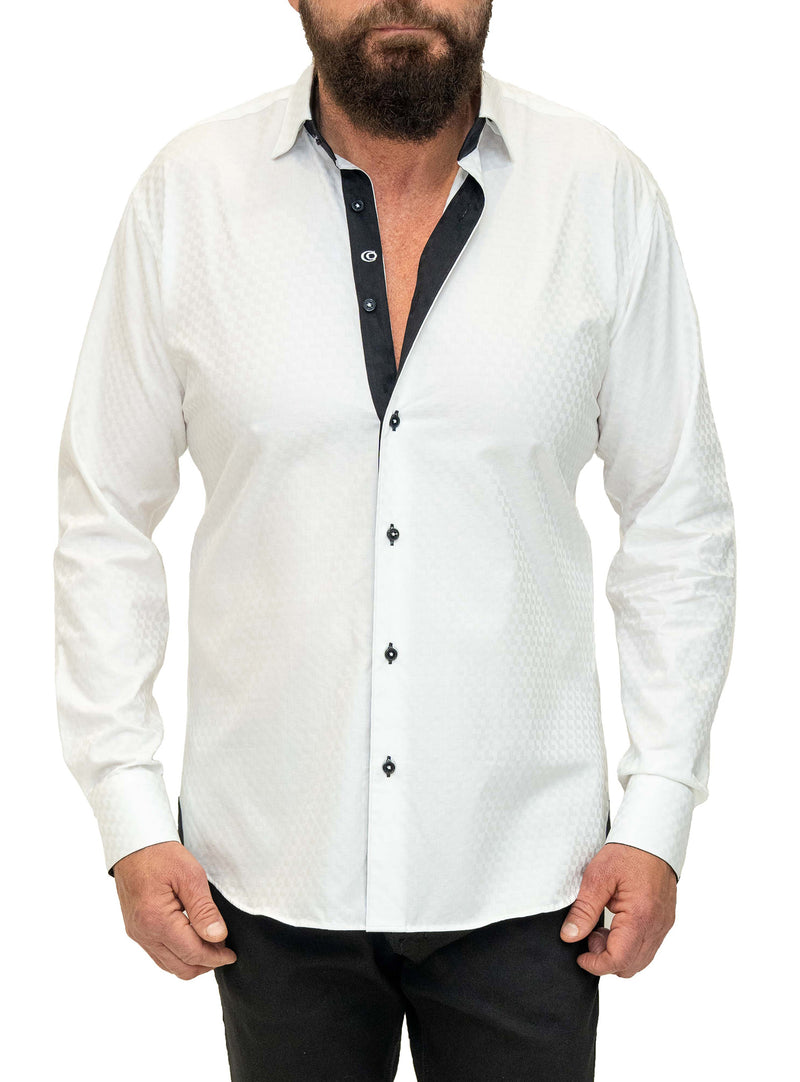 White Jacquard Shirt with Black Trim